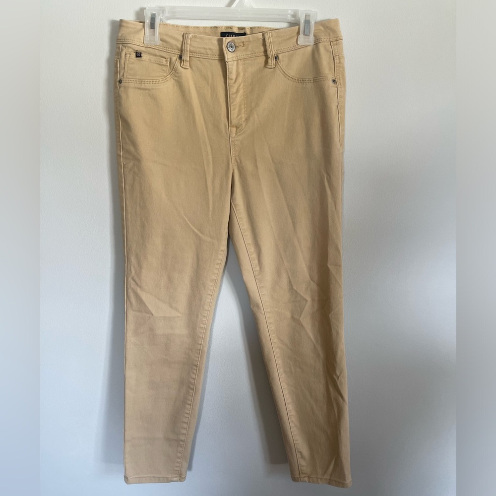 CURVE APPEAL SZ 10/30 straight leg high waist cream/yellow casual work capris